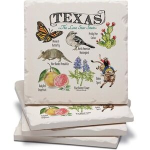 Thirstystone Texas State Icons 4-Pack Coasters Sandstone Cork Back 01-03139 NEW